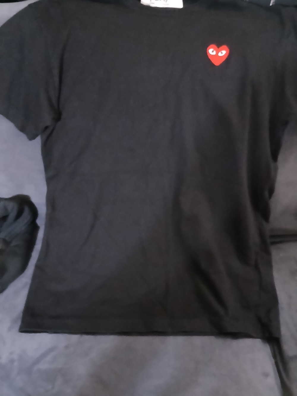 Comme des Garcons Black Short Sleeve Tee with Red Heart Logo